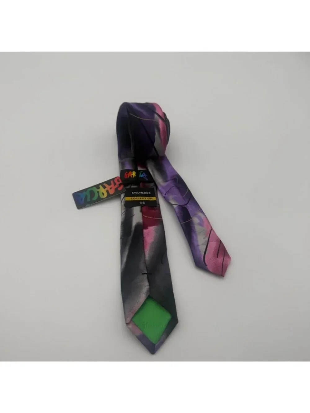 Garcia Men’s Purple Black Red Silk Tie Abstract Drummers Collection 62 Made USA